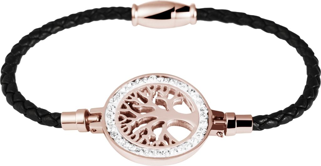 Akzent Geflochtenes Armband aus Echtleder und Edelstahl in roségoldfarbig mit IP Roségold-Beschichtung