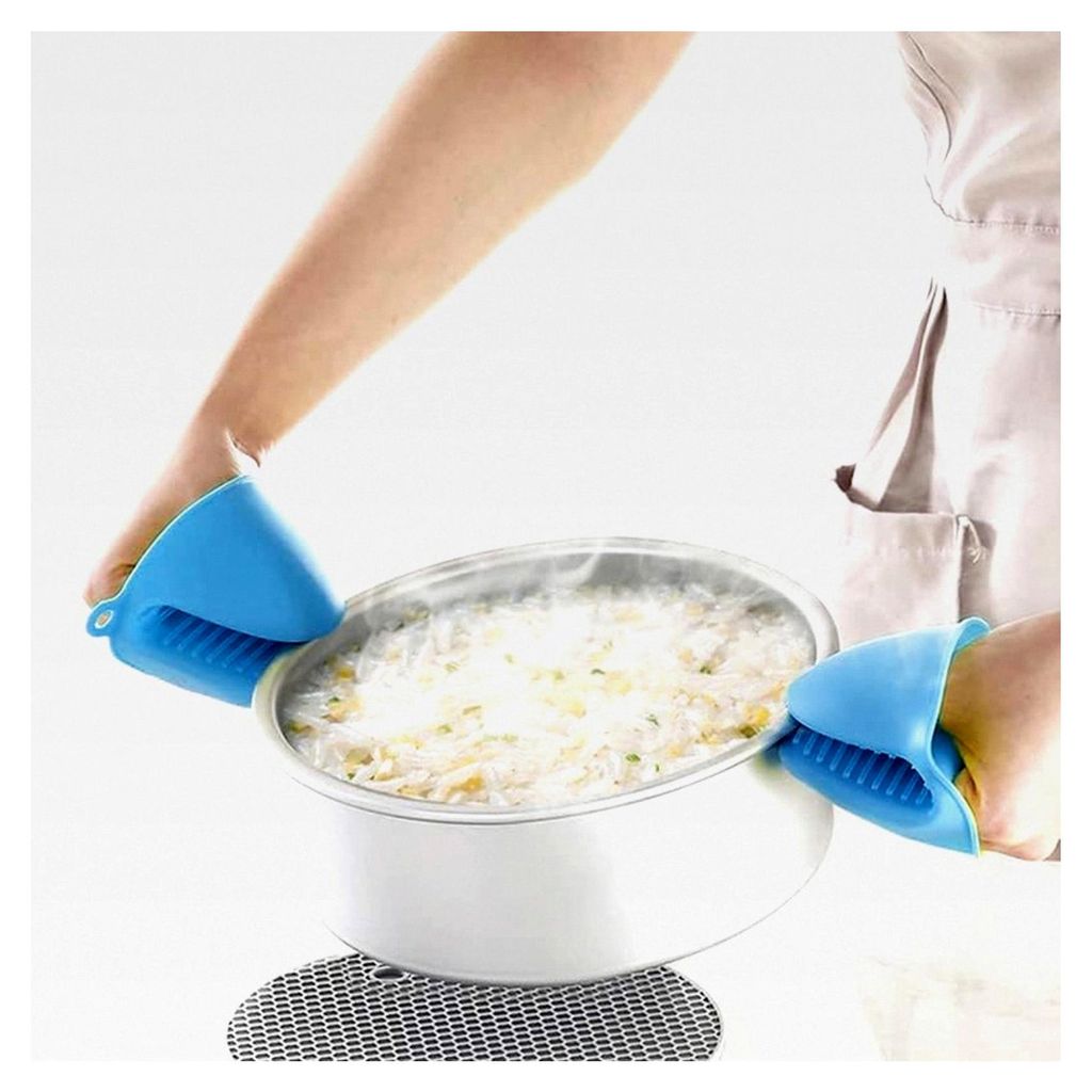 Silikon-Topflappen, hitzebeständige Handschuhe für Backen, Kochen, Grillen und BBQ in Blau