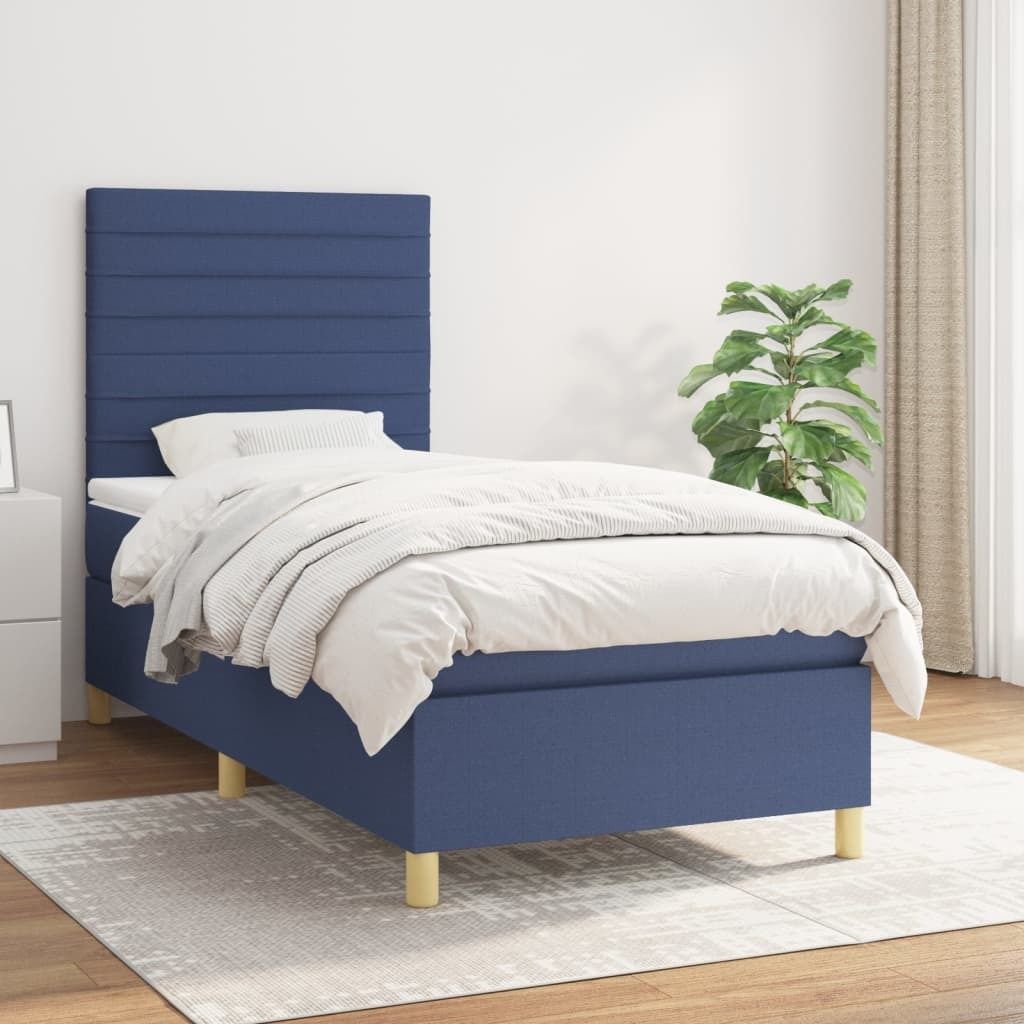 "Rabatt" Boxspringbett mit Matratze - 2 Personen - Strapazierfähiger Stoff - Blau 90x190 cm Stoff - Klassische Betten CC7001
