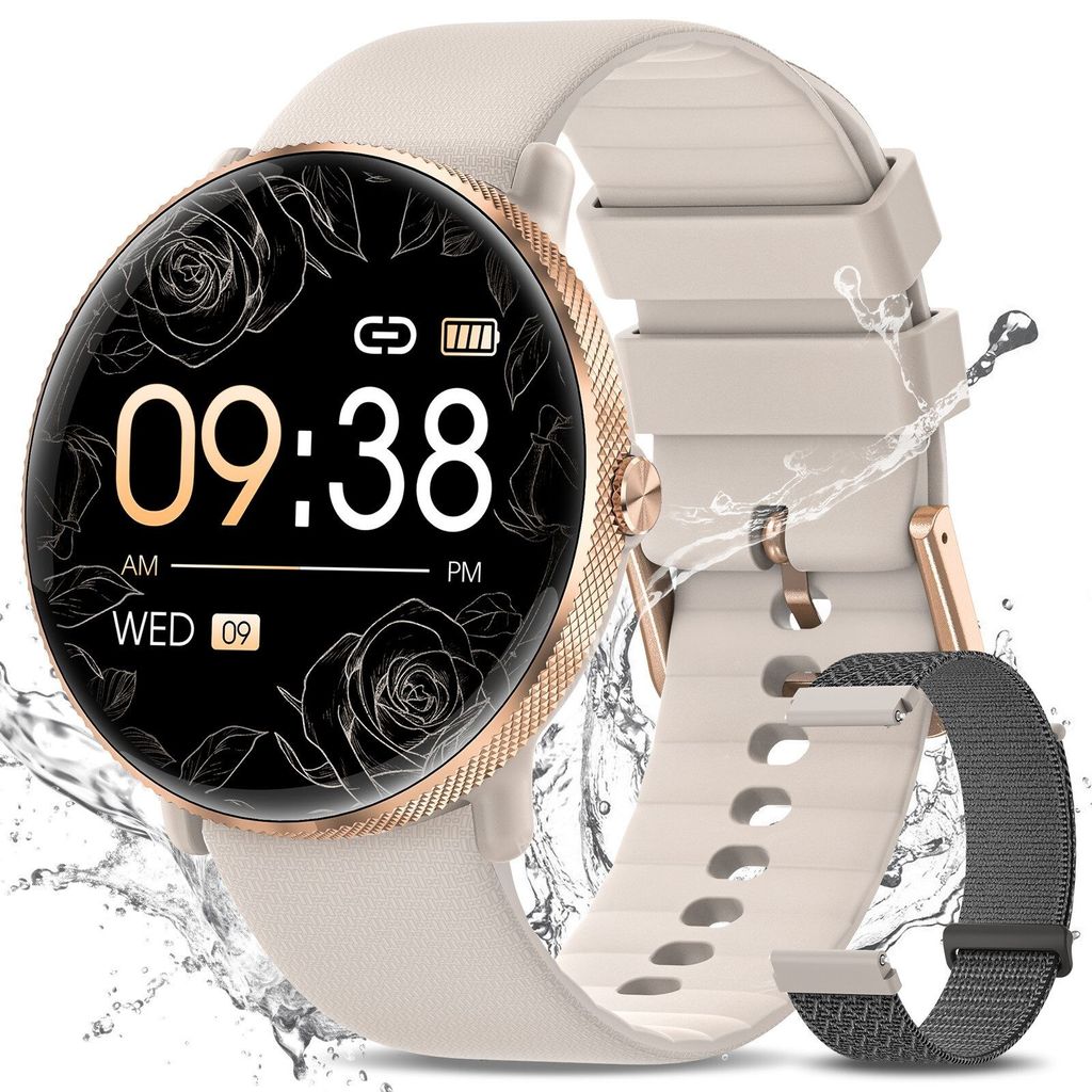 Smartwatch Damen 1,43" AMOLED, wasserdicht, , IP68,Schrittzähler,Sportuhr,Herzfrequenz, Telefonfunktion,Wecker,Fitnessuhr für Android & iOS-Geschenk