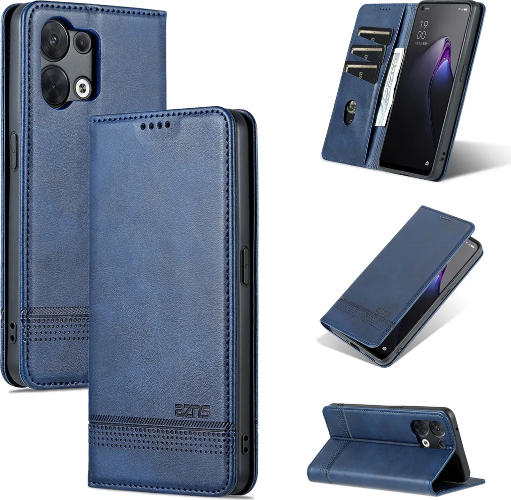 Custodia Oppo Reno8 Portafoglio Blu: Flip Cover in Pelle Rinforzata