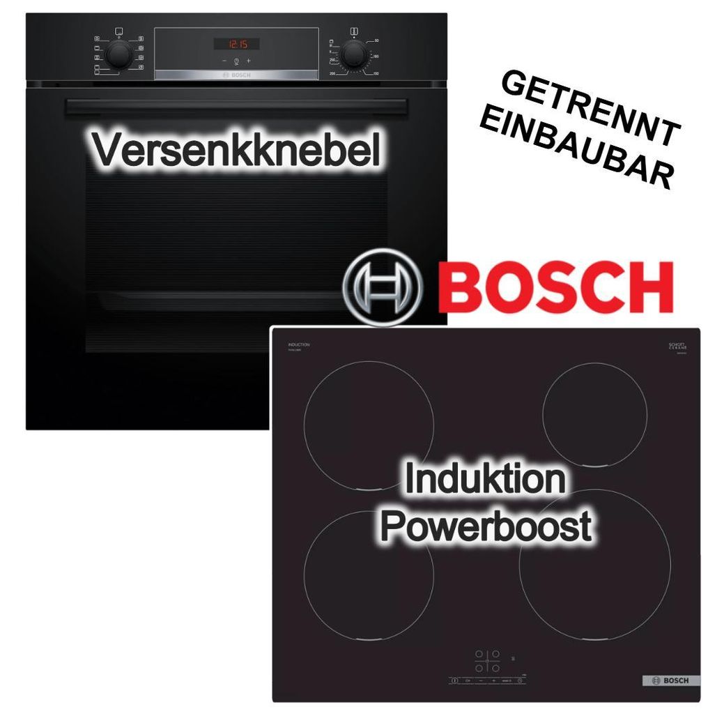 Herdset BOSCH Einbaubackofen 3D Heißluft Hydrolyse + Induktionskochfeld PowerBoost