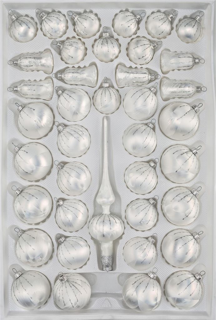39 tlg. Glas-Weihnachtskugeln Set in "Ice Weiss Silber" Produktbild 