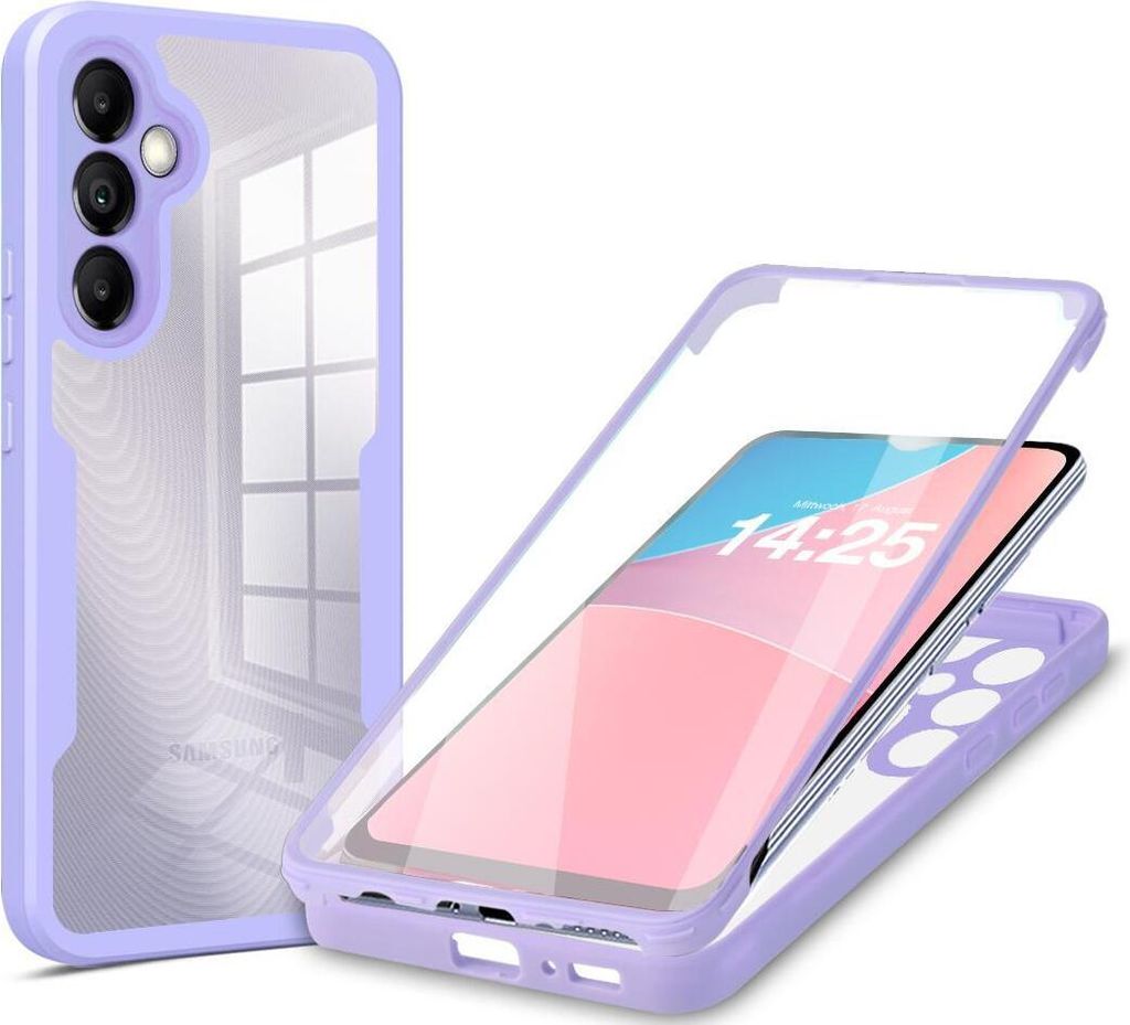 360 Grad Rundum Schutz Handyhülle für Samsung Galaxy A35 5G Full Cover Vollschutz Case Farbe: Violett
