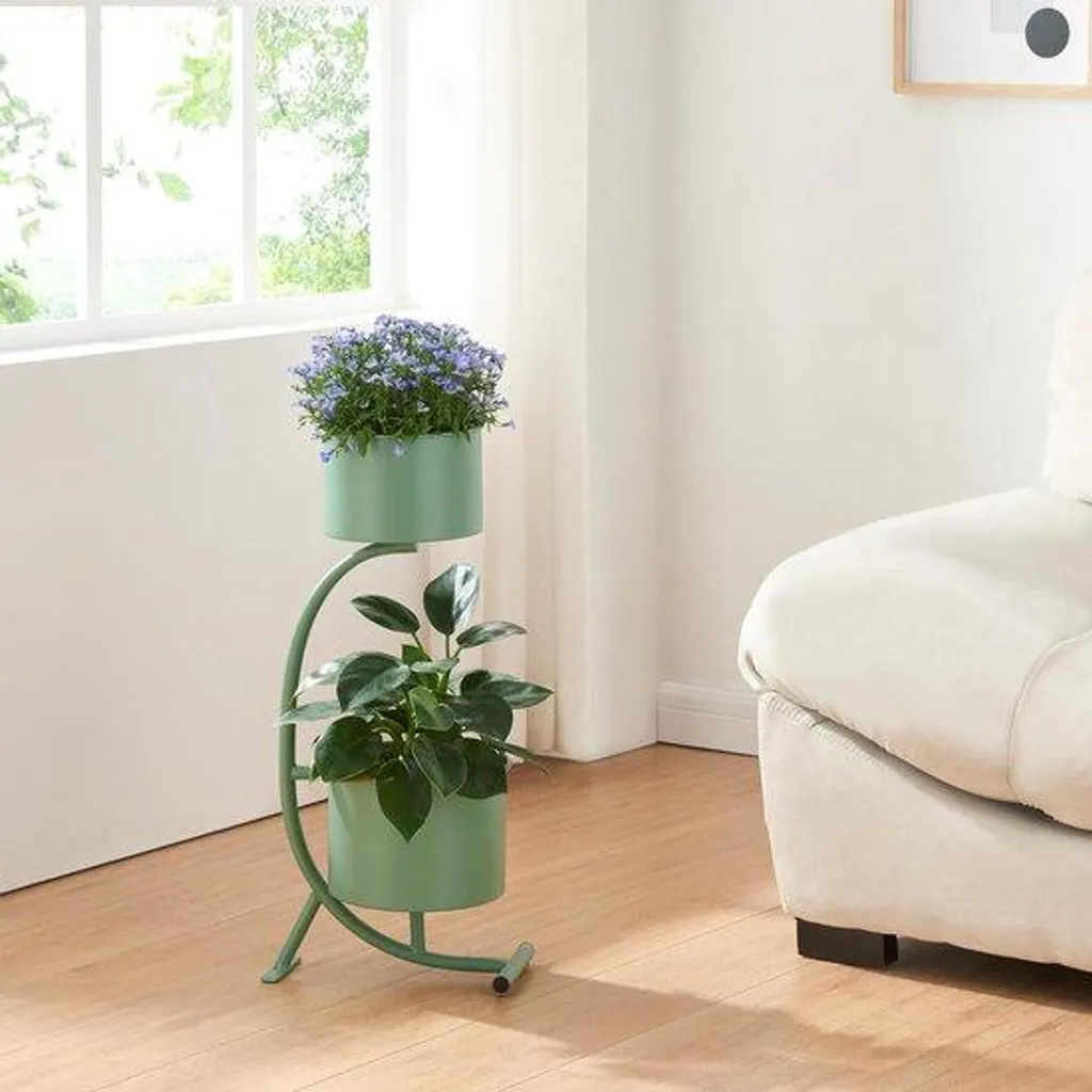 Support à plantes pour balcon et salon - Métal vert compact 63x29x21 cm