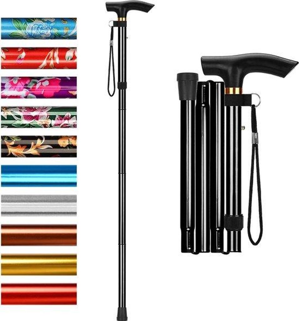 Einziehbarer Stock, verstellbar, leicht, Schwarz, für Senioren