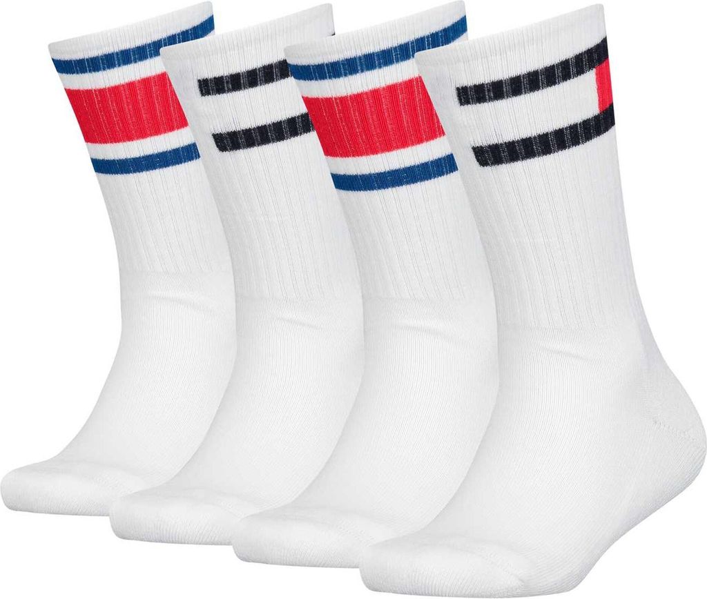 TOMMY HILFIGER Kinder Socken, 4er Pack - FLAG ECOM, Logo Design Weiß 35-38