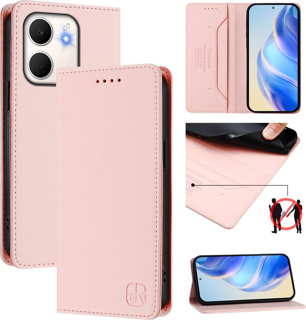Lederhülle für Oppo A5x 5G/4G Hülle Flip Brieftasche Kartenfächern Ständer Schutzhülle Pink