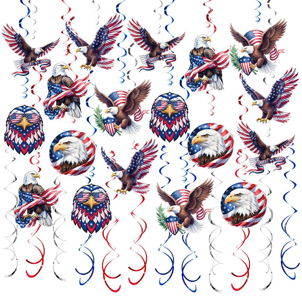 48-teiliges patriotisches Hängedekorations-Set mit Adler- und US-Flaggenmotiven aus Folie für die Decke – ideal für Partys zum Veteranentag