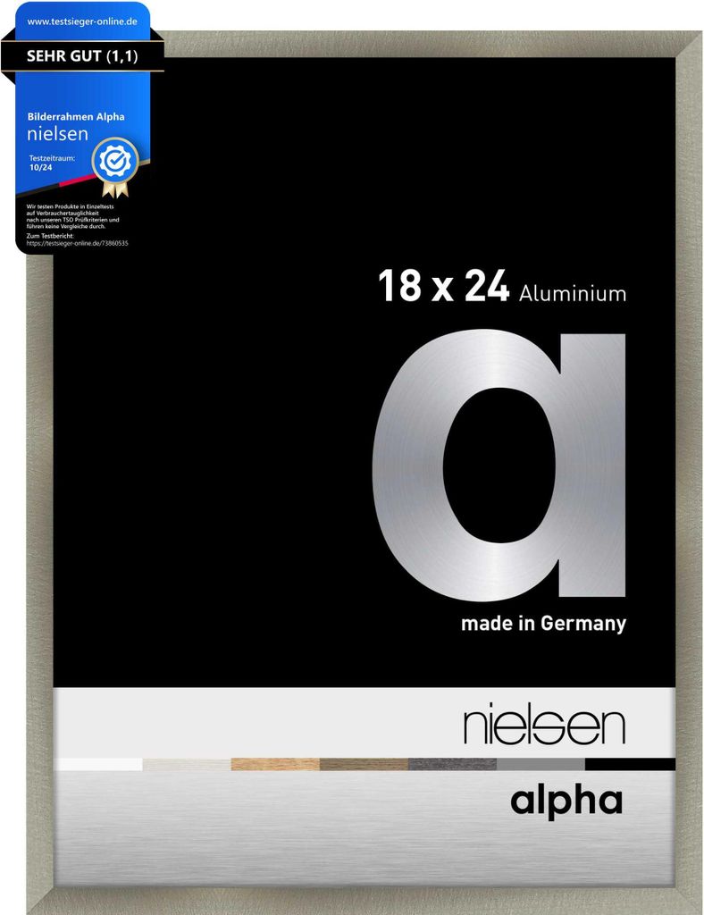 nielsen Aluminium Bilderrahmen Alpha, 18x24 cm, Brushed Edelstahl