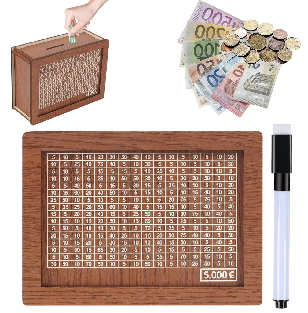 Spardose aus Holz, hellbraun, Spardose mit Zähler, wiederverwendbare Spardose für Erwachsene und Kinder
