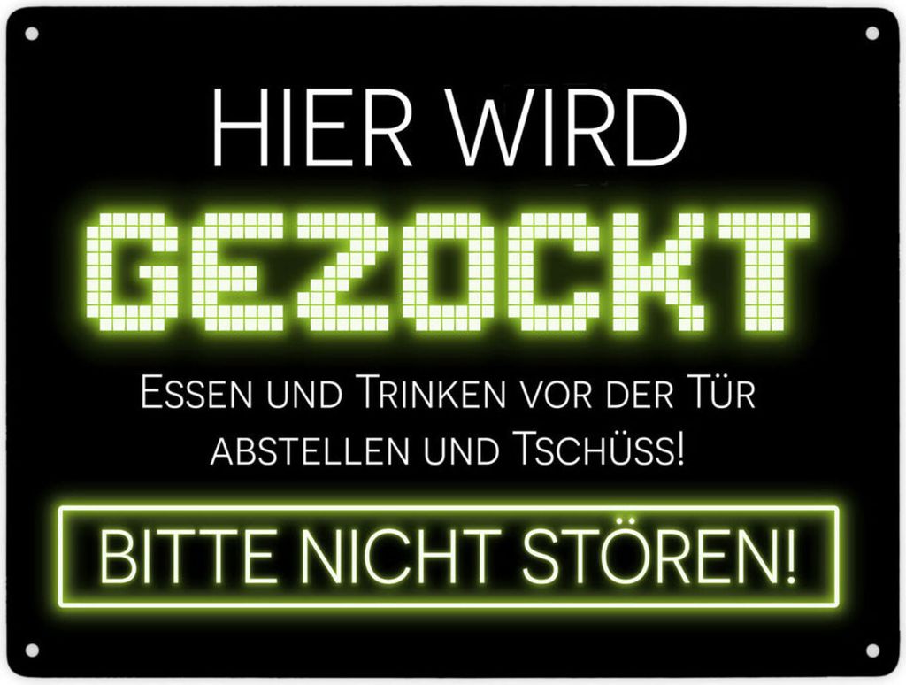 Hier wird gezockt Metallschild XXL in 28x38 cm für Gamer in gelb