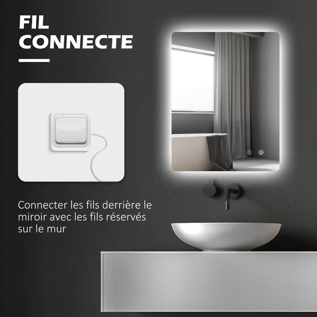 Miroir LED mural 80x60 cm à intensité variable blanc transparent - 11