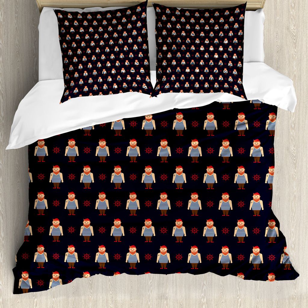 ABAKUHAUS Vintage Nautical Tattoo Bettbezug Set für Einzelbetten, Ginger Man Wheel, Milbensicher Allergiker geeignet mit Kissenbezug, 200 cm x 200...