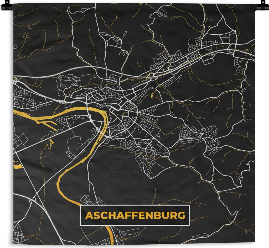 MuchoWow Wandteppich Wandbehang Gold - Deutschland - Karte - Stadtplan - Aschaffenburg 120x120 cm Tapisserie Dekoration Wandtuch - Modern - Baumw...