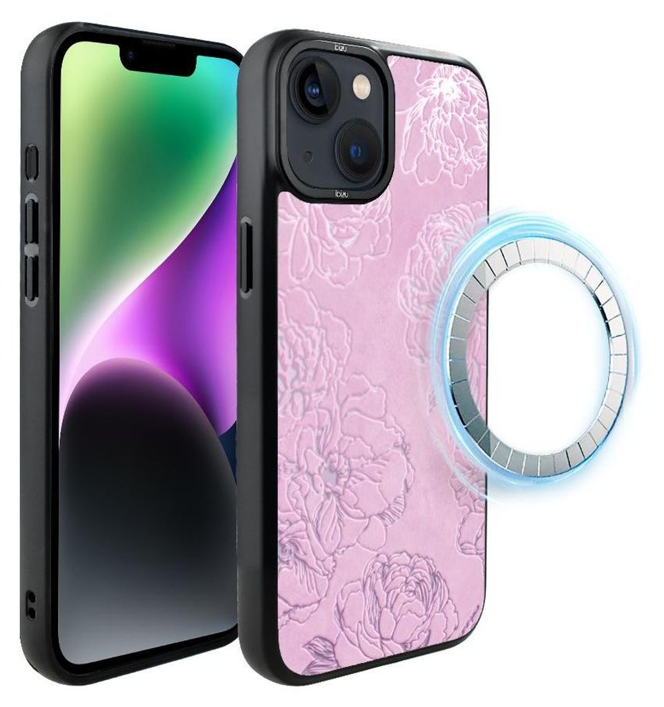 Schutzhülle für das iPhone 14, MagSafe-kompatibel, mattschwarze Seiten, Rosa Pfingstrosen