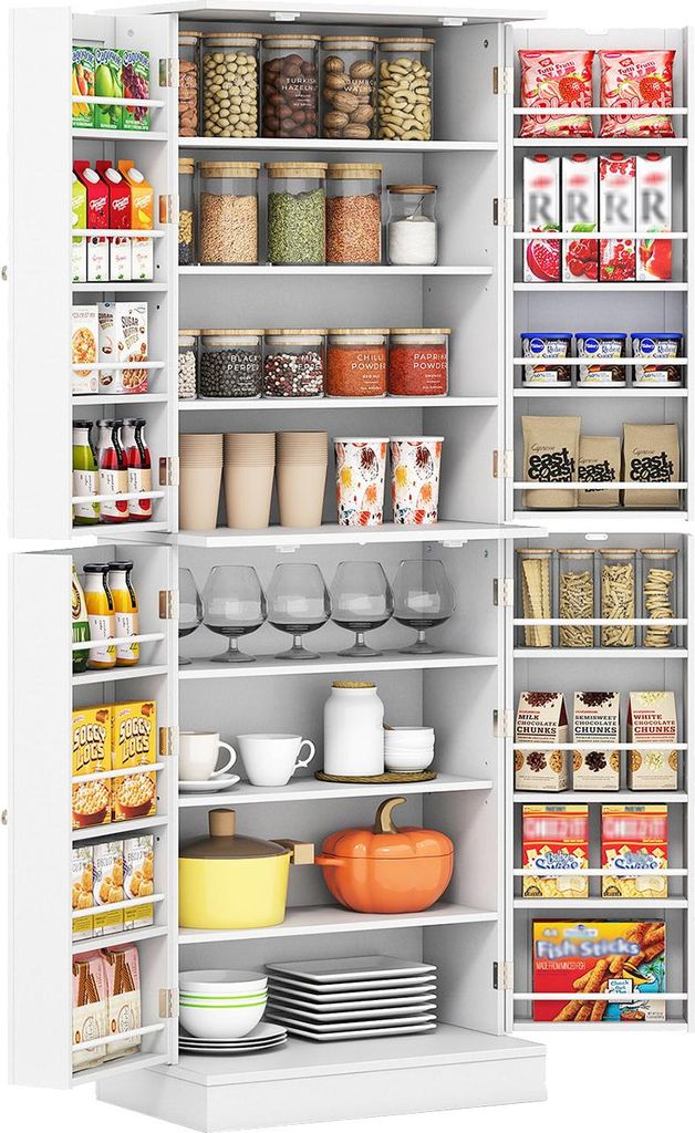 COSTWAY Küchenschrank hoch 170cm, Buffetschrank mit 4 Türen&6 verstellbaren Regalen, freistehender Aufbewahrungsschrank Mehrzweckschran für Küc...