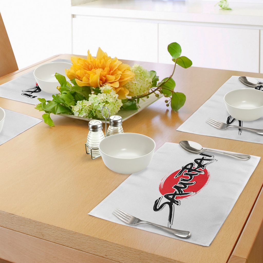 ABAKUHAUS japanisch Platzmatten, Samurai Schriftzug über Sonne Figur Kaiser Man Power Superior Force Kunstvolles Thema, Tiscjdeco aus Farbfesten S...