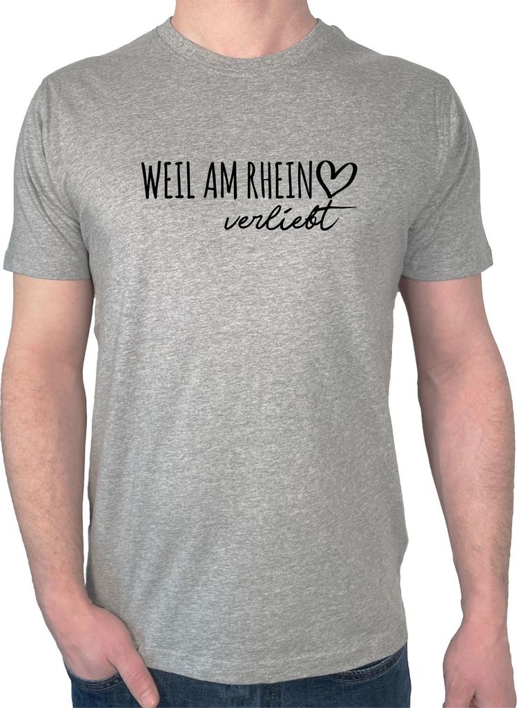 Huuraa Herren T-Shirt Weil am Rhein verliebt M Sport Grey Bio Baumwolle Fairtrade Herrenshirt Geschenkidee