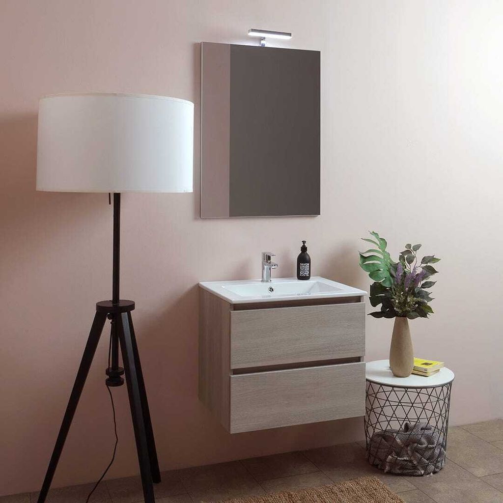 Mobile bagno con cassetti e lavabo ceramico + luce a led 60 Immagine del prodotto 