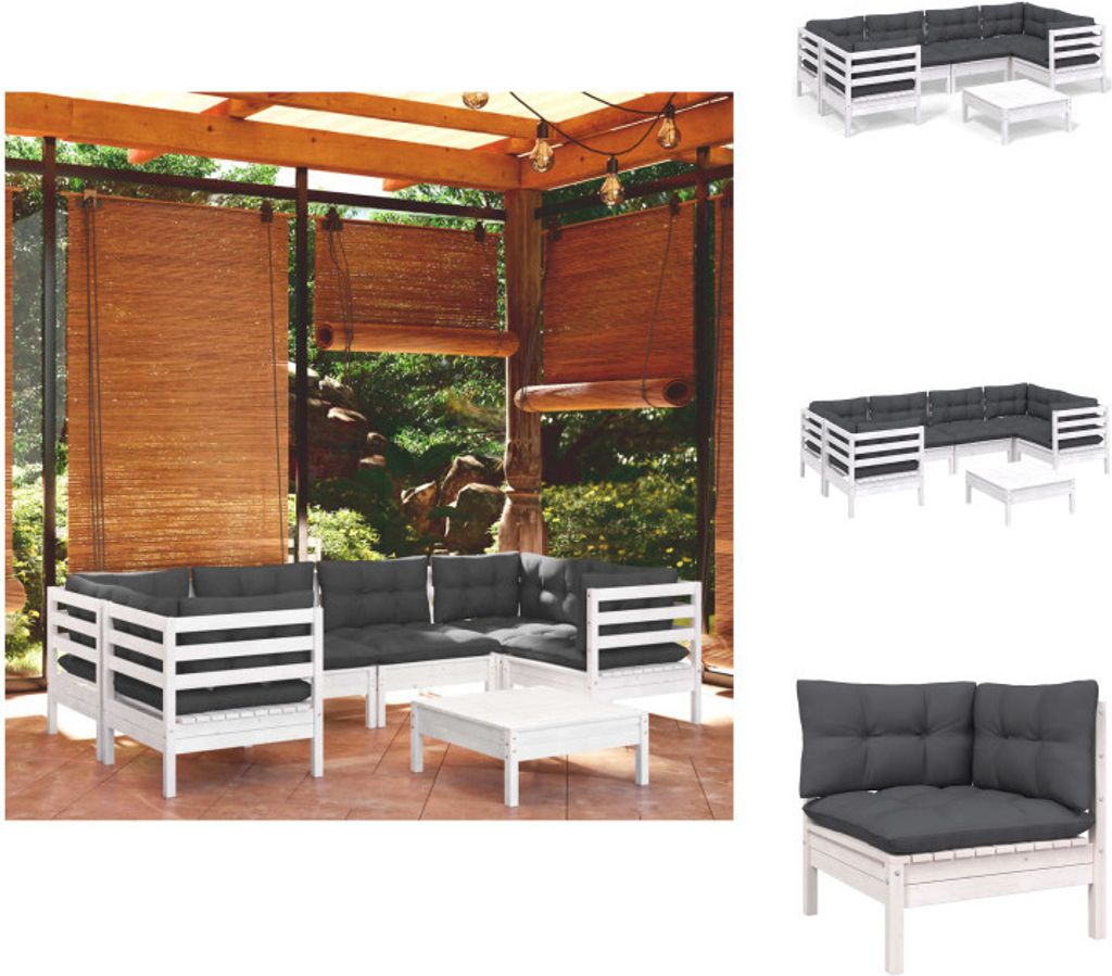 vidaXL 7-tlg. Garten-Lounge-Set mit Kissen Weiß Kiefernholz - Gartenmöbel-Sets