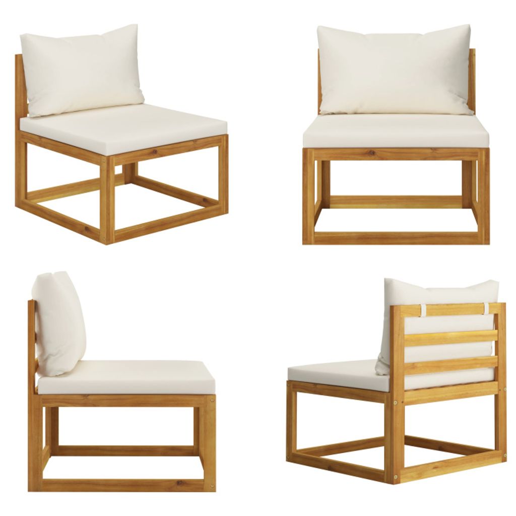 vidaXL Modular Mittelsofa mit Cremeweißen Kissen Akazie Massivholz - Mittelsofa - Mittelsofas - Sofa - Sofas