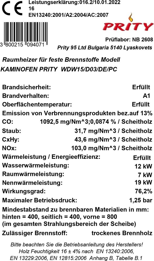 Wasserführender Kaminofen Holzofen Prity WD W15 7 + 12 kw Produktbild 7