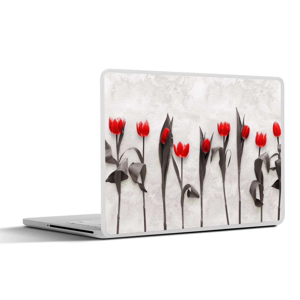 MuchoWow Laptop Aufkleber Sticker Cover Blumen - Tulpen - Marmor 31x22.5 cm - Laptop-Deko