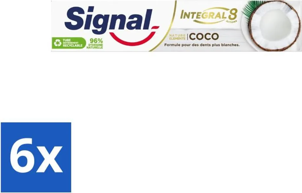 Signal Integral 8 Dentifrice Coco Dents Blanches - Pack de 6 x 75ml