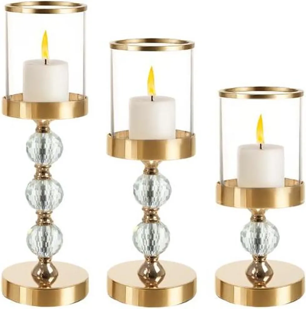 Set de photophores design en verre doré et miroir pour décoration