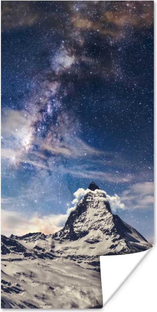 MuchoWow Poster Berge - Sterne - Universum - Jungen - Mädchen - Kinder 40x80 cm - Dekoration