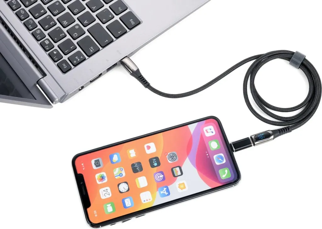 Câble de Charge Rapide USB-C vers Lightning Noir 1m Idéal pour Voyage