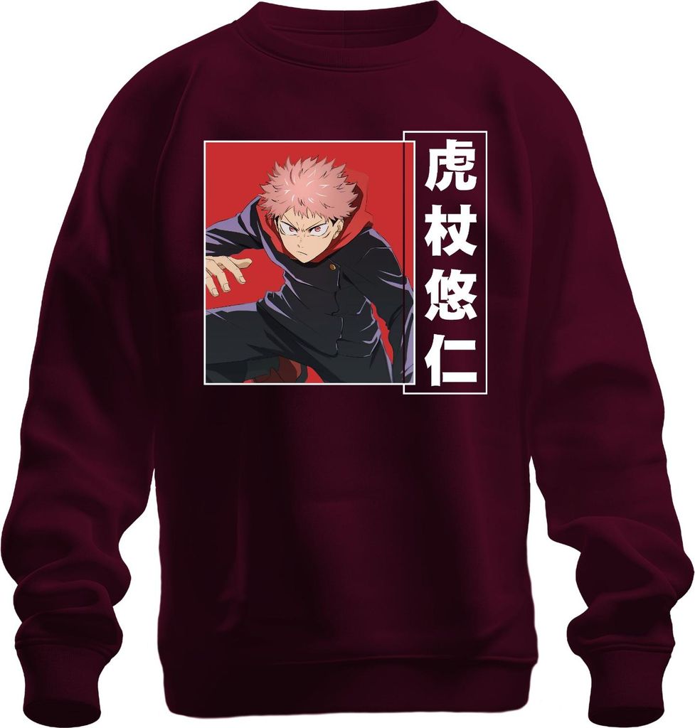 Jujutsu Kaisen Yuji Itadori Anime Manga Geschenk Fan Action Uni Sweatshirt Pullover, Burgundy, L
