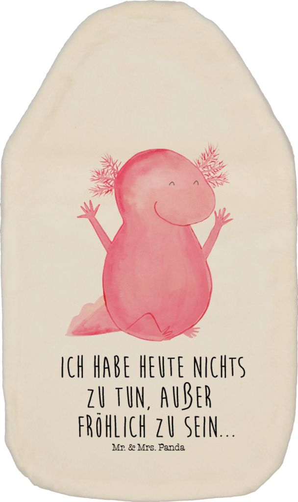 Mr. & Mrs. Panda Wärmflasche Axolotl Hurra - Weiß - Geschenk, Bettflasche, Motivation, Plüsch, Lurch, mit Bezug, Wärmekissen, Freude, Wärmflas...