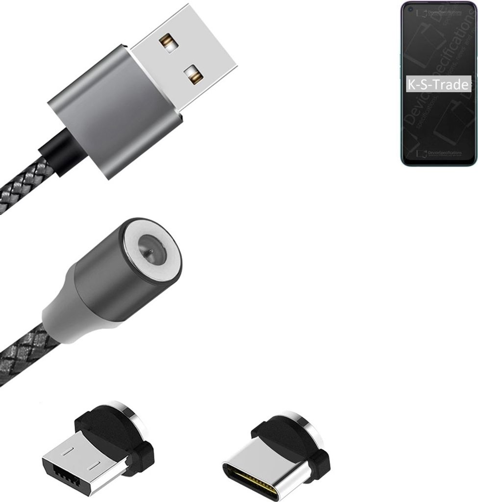 K-S-Trade Hochwertiges Magnet-Lade-kabel Sync-Kabel Daten-Kabel für Oppo A72 mit USB-Typ-C-Anschluss und Micro-USB-Anschluss 2A bis zu 480mbps