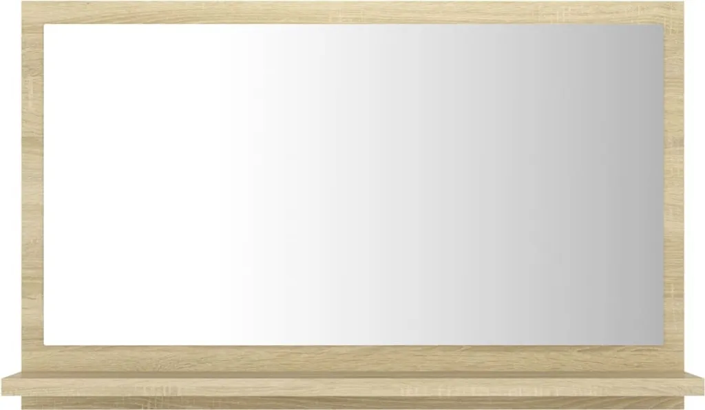 Miroir de salle de bain avec étagère bois clair 60 cm pour rangement