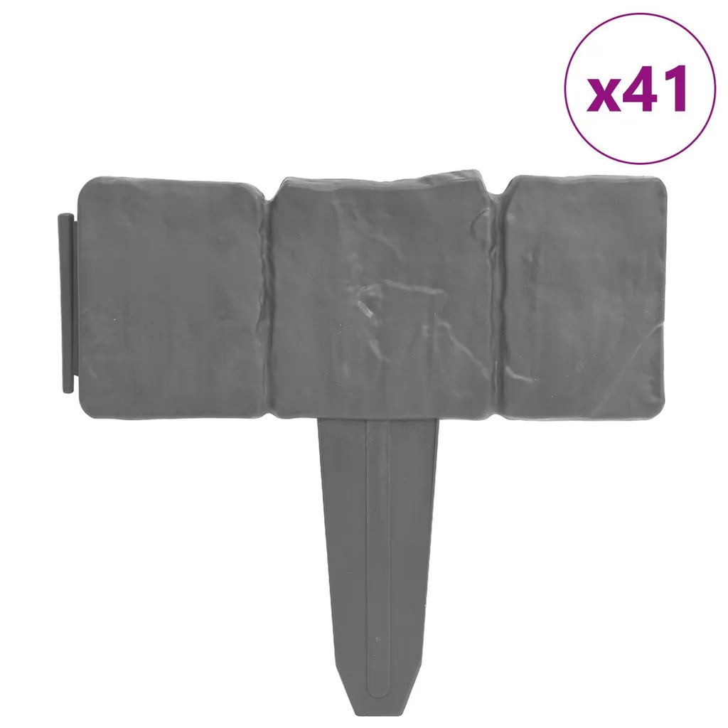 vidaXL Bordure de Jardin 10 m en Plastique Aspect Pierre - 41 Pièces