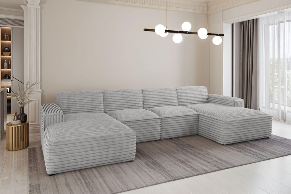 Kaiser Möbel Ecksofa U-Form Siena mit Stoff Velo HELLGRAU