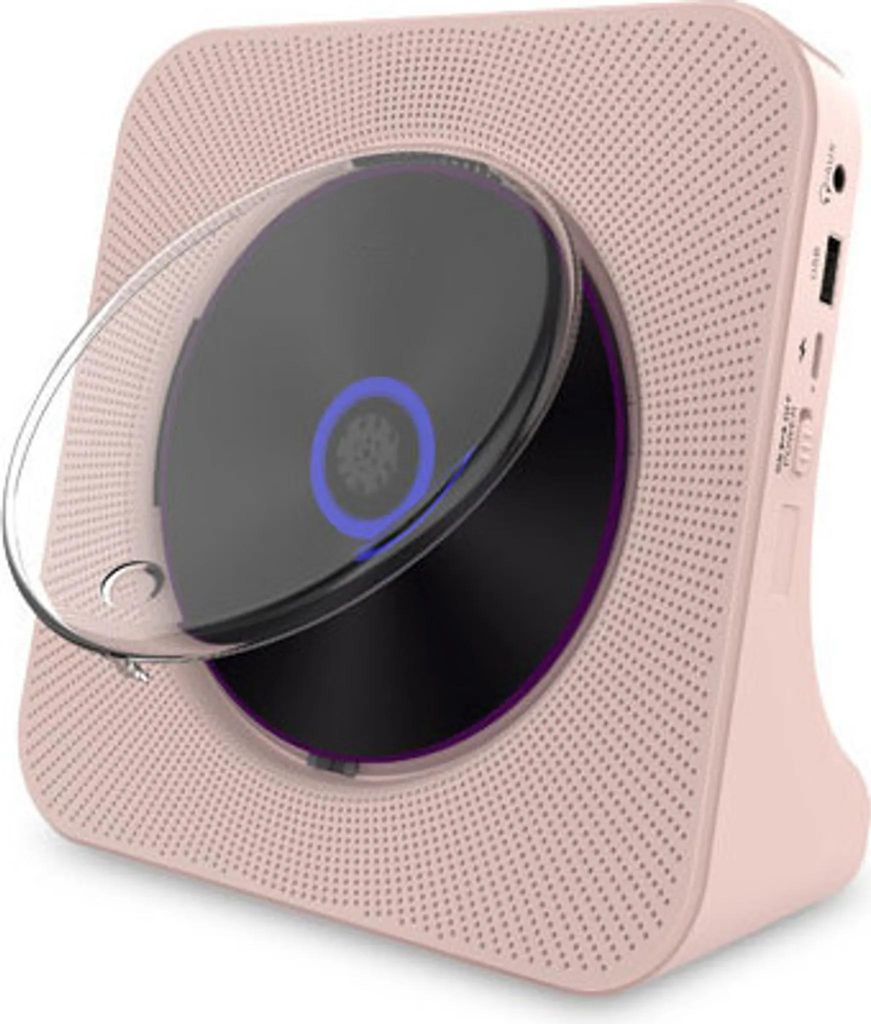 ZELURXX Multifunktionaler CD Player, Bluetooth Lautsprecher, mit USB, FM Radio, Kopfhöreranschluss, Aux, Fernbedienung, LED Display, Rosa