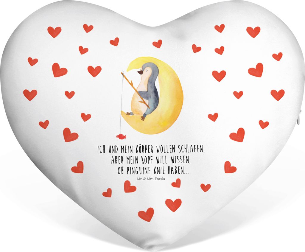 Mr. & Mrs. Panda Dekokissen Pinguin Mond - Weiß - Geschenk, Neugierig, Schlafzimmer, schlafen, dekoartikel, Kissen Herz, Sofakissen, Angel, Herzki...