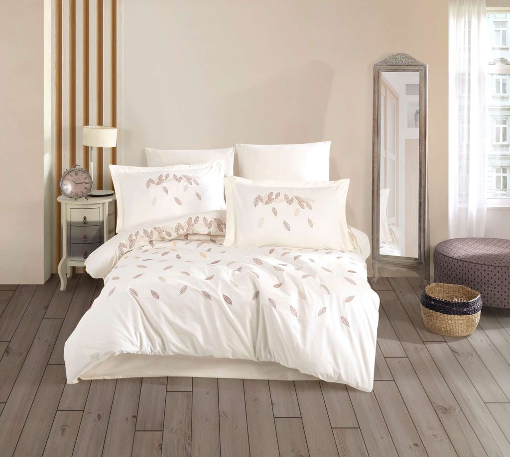 L'Essentiel Linge de Maison, Lidia - Cream, Besticktes Popeline-Doppelbettbezug-Set, Creme, 100 % BAUMWOLLPOPELINE, 200 x 220 cm