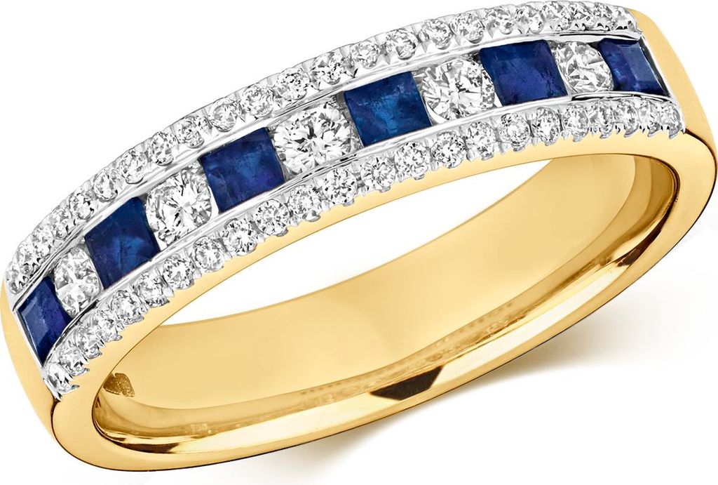 Atemberaubender 9 Karat (375) Gold Halb Eternity Damen - Diamant Ring Brillant-Schliff 0.35 Karat HI - I1 mit Saphir, 53 (16.9); TRS291429KYRSM
