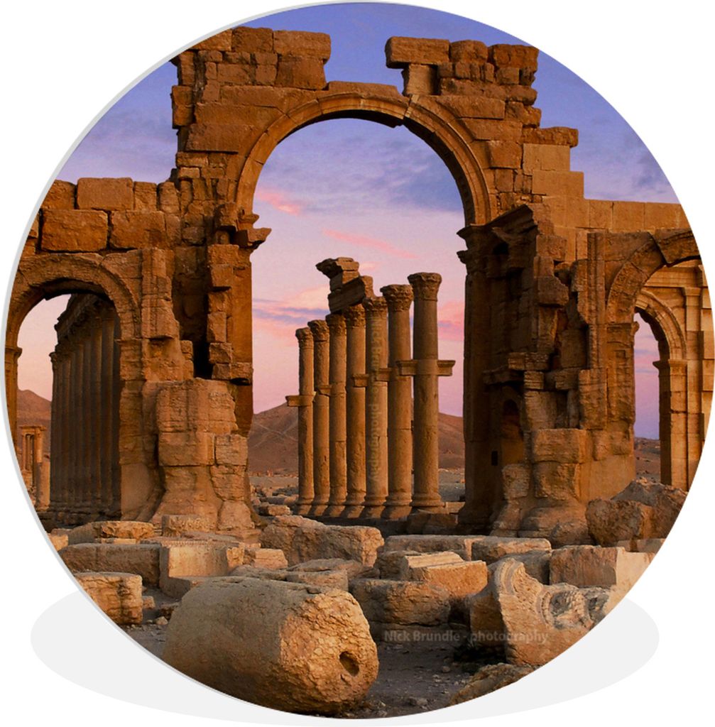 MuchoWow Rundes Wandbild - Runde Bilder Sonnenuntergang an den antiken Triumphbögen in Syrien Ø 90 cm Kreis Wanddekoration Kunststoff - Wandkre...