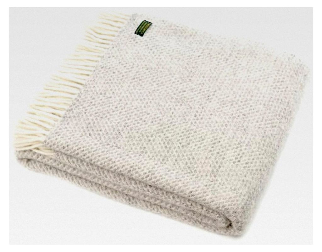 Decke aus 100% reiner Schurwolle für Sofa und Bett - Bienenwaben Grau