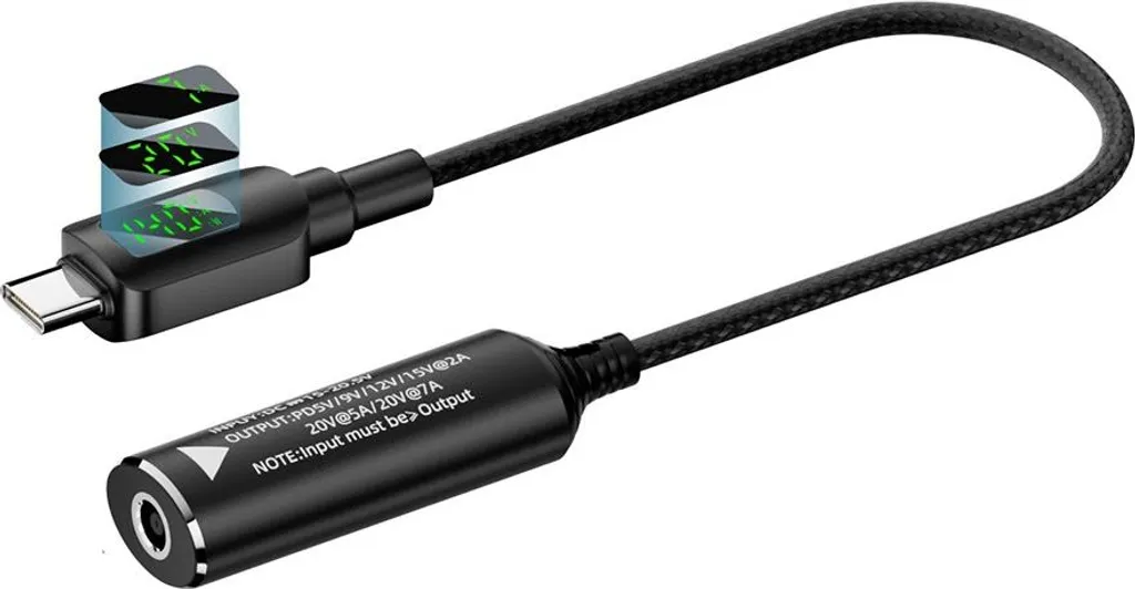 INF Adattatore DC 4.5x0.6mm a Type-C 140W con Display Digitale LED