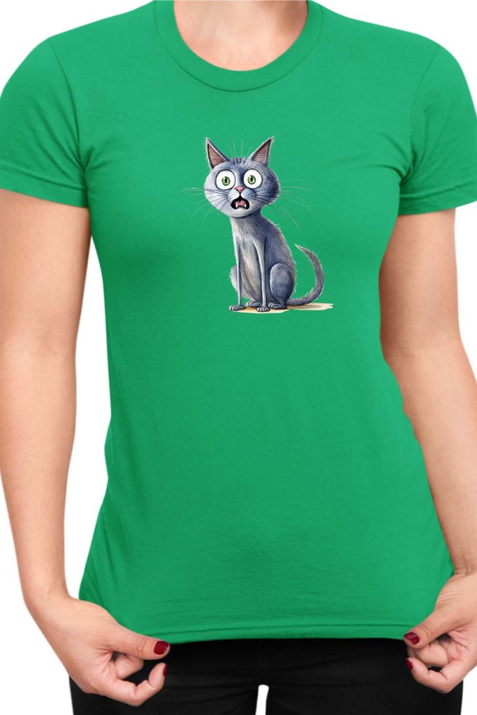 Damen T-Shirt Funny Cats Breeds Blue Cat 026, Lady XS / Grün