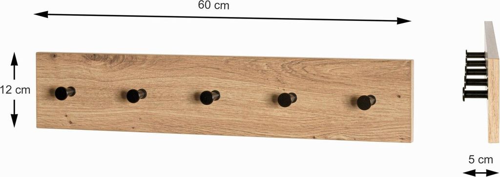 Garderobenleiste 4 Stück eiche schwarz aus MDF Metall, 37441