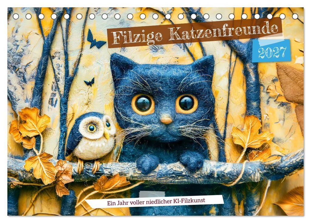 Filzige Katzenfreunde - Ein Jahr voller niedlicher KI-Filzkunst (Tischkalender 2027 DIN A5 quer), CALVENDO Monatskalender