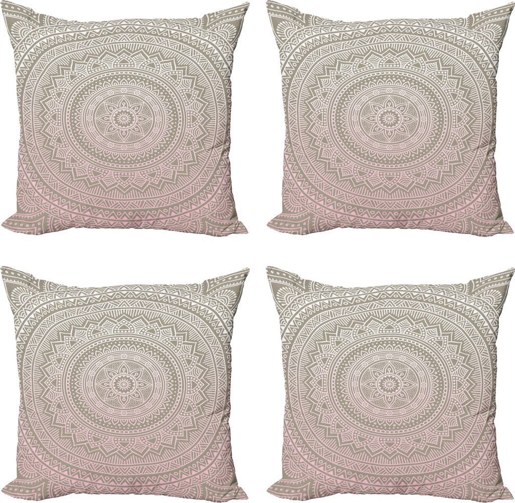 ABAKUHAUS Mandala Kissenbezug Set (4 Stück), Themen india, Moderner Doppelseitiger Digitaldruck, 40 cm x 40 cm, Pale Pink Weiß Beige