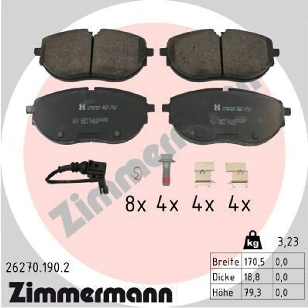 Plaquettes de Frein Zimmermann 26270.190.2 Silencieuses pour le T6